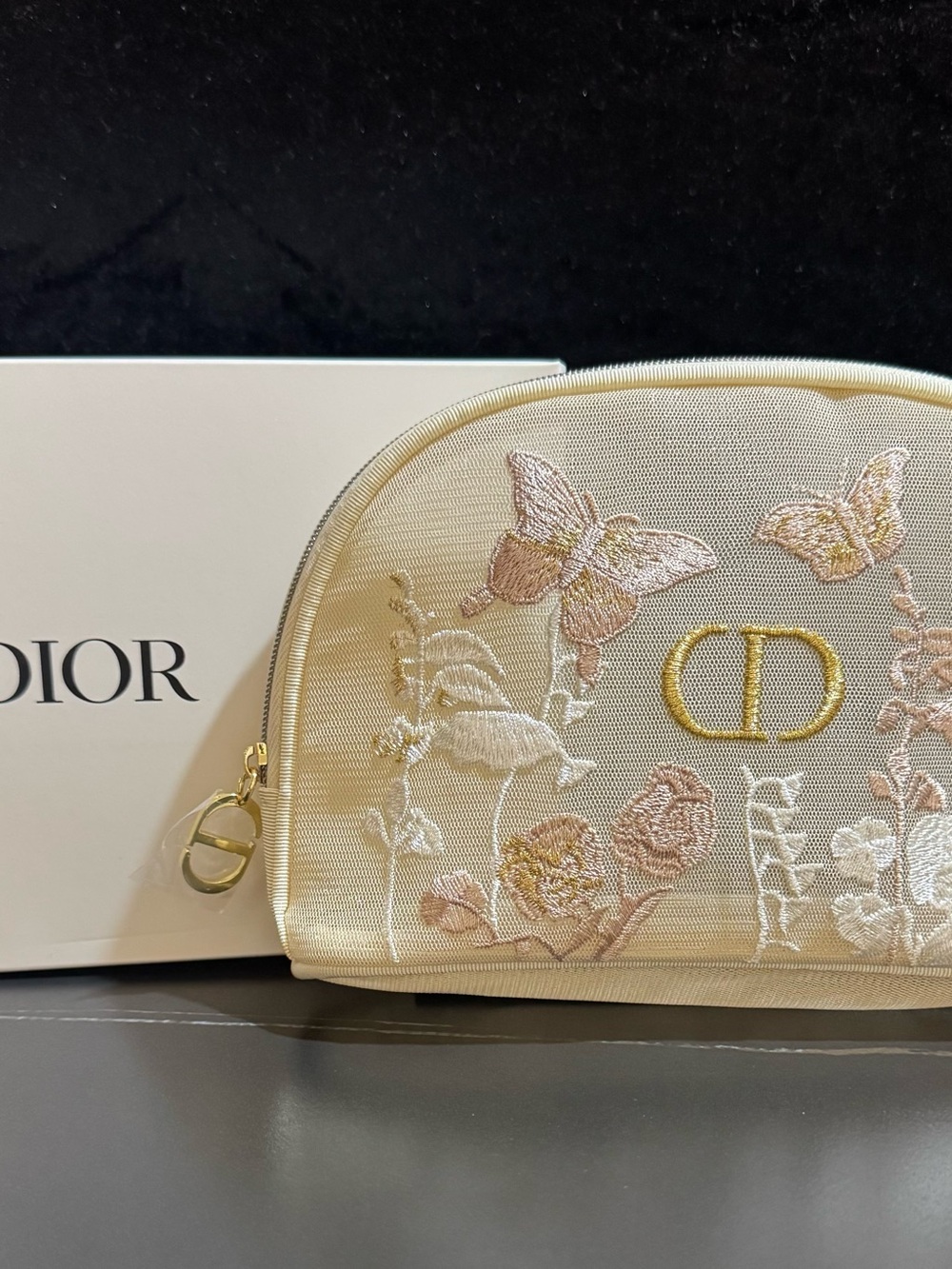 Dior Embroidered Butterfly Cosmetic Pouch in Cream